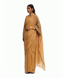 Handwoven Ochre Cotton Kinji Palla Striped Saree