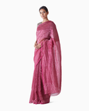 Handwoven Pink Silver Striped Saree