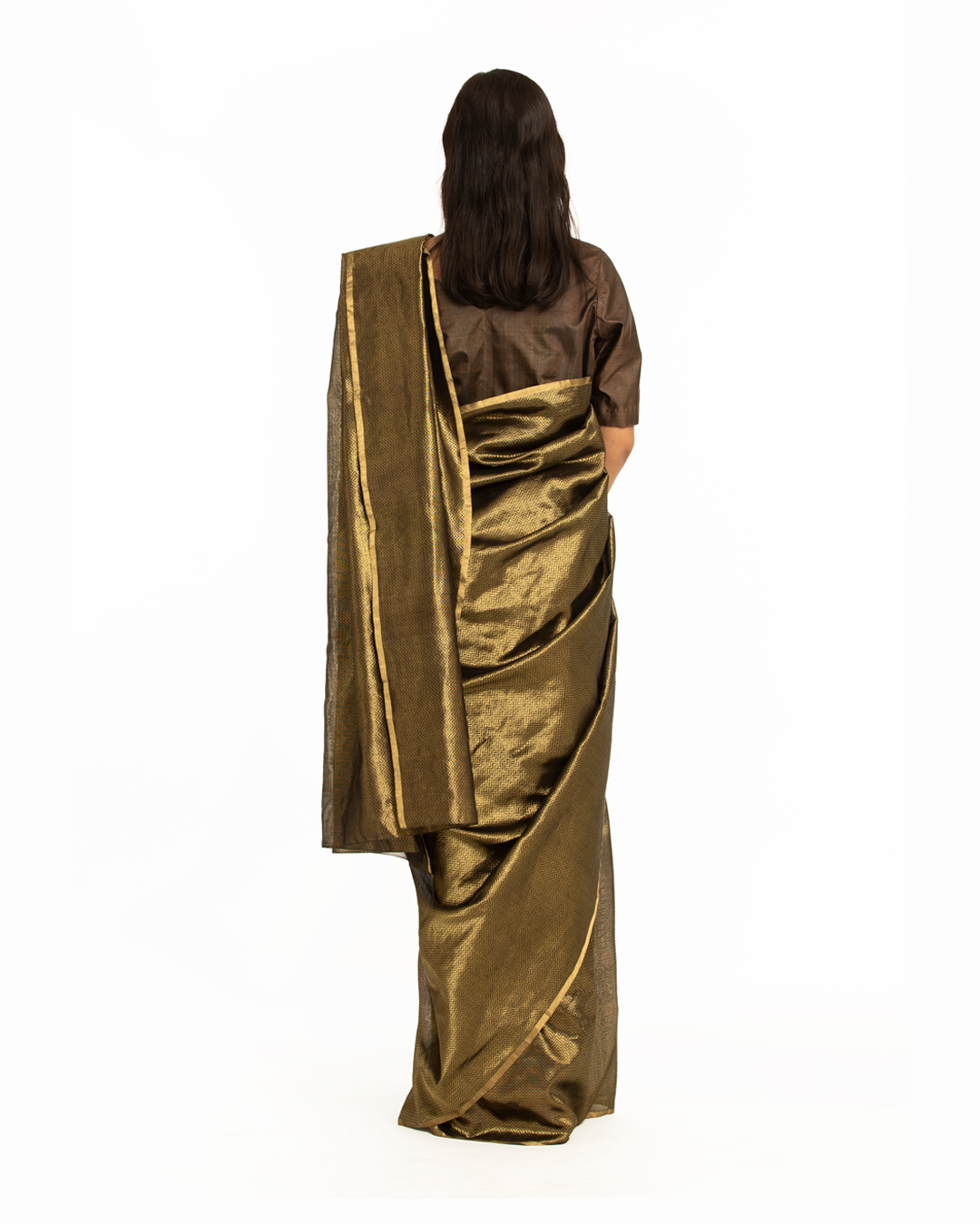 Handwoven Black Gold Metallic Chevron Saree