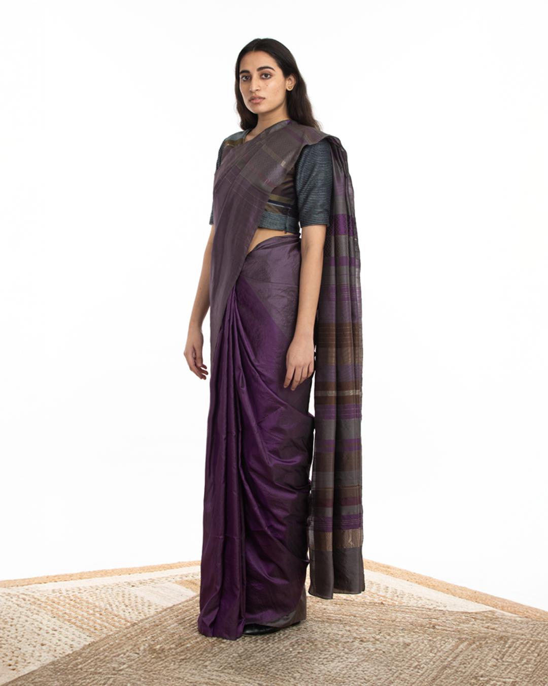 Handwoven Purple Grey Chevron Engineered Saree