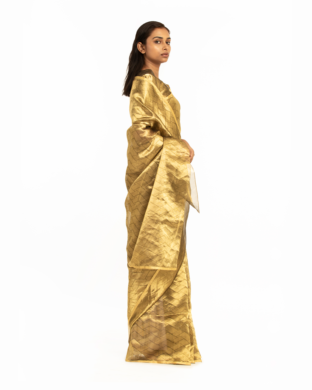 Handwoven Liquid Molten Gold Rectangle Textured Saree