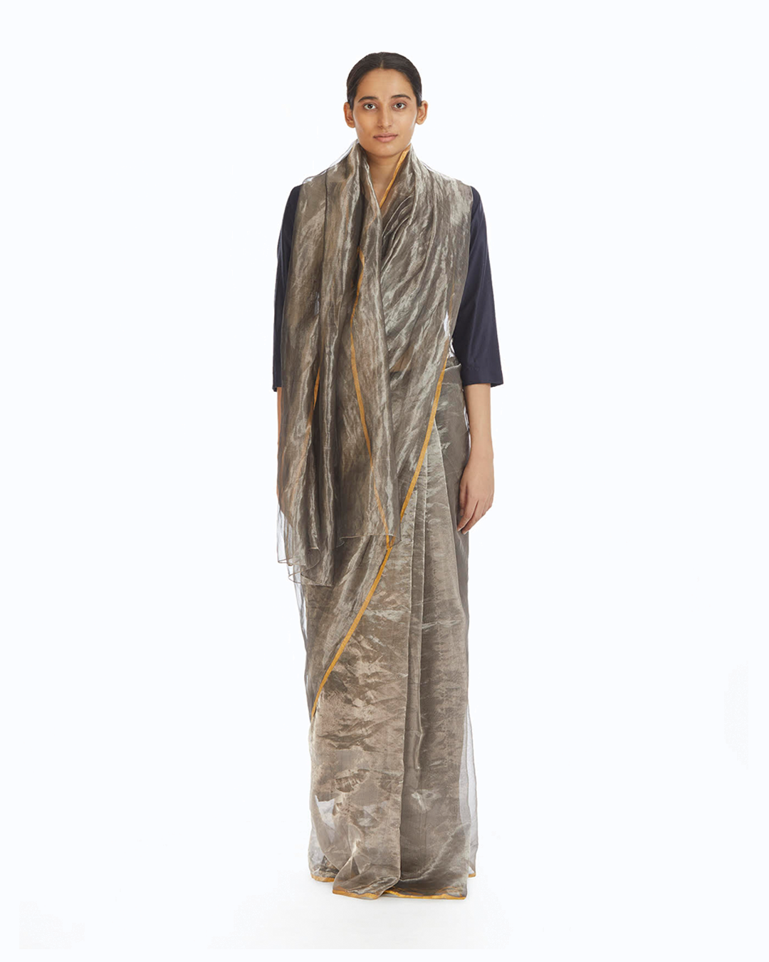 Handwoven Liquid Molten Silver Metallic Saree