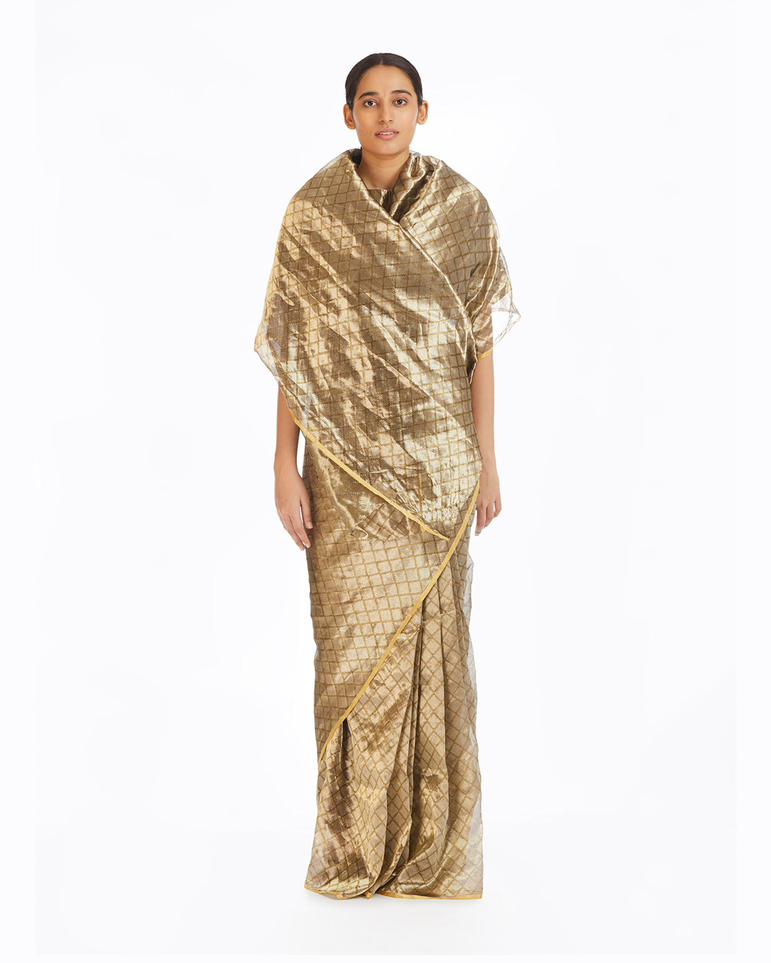 Handwoven Silver On Gold Longline Saree