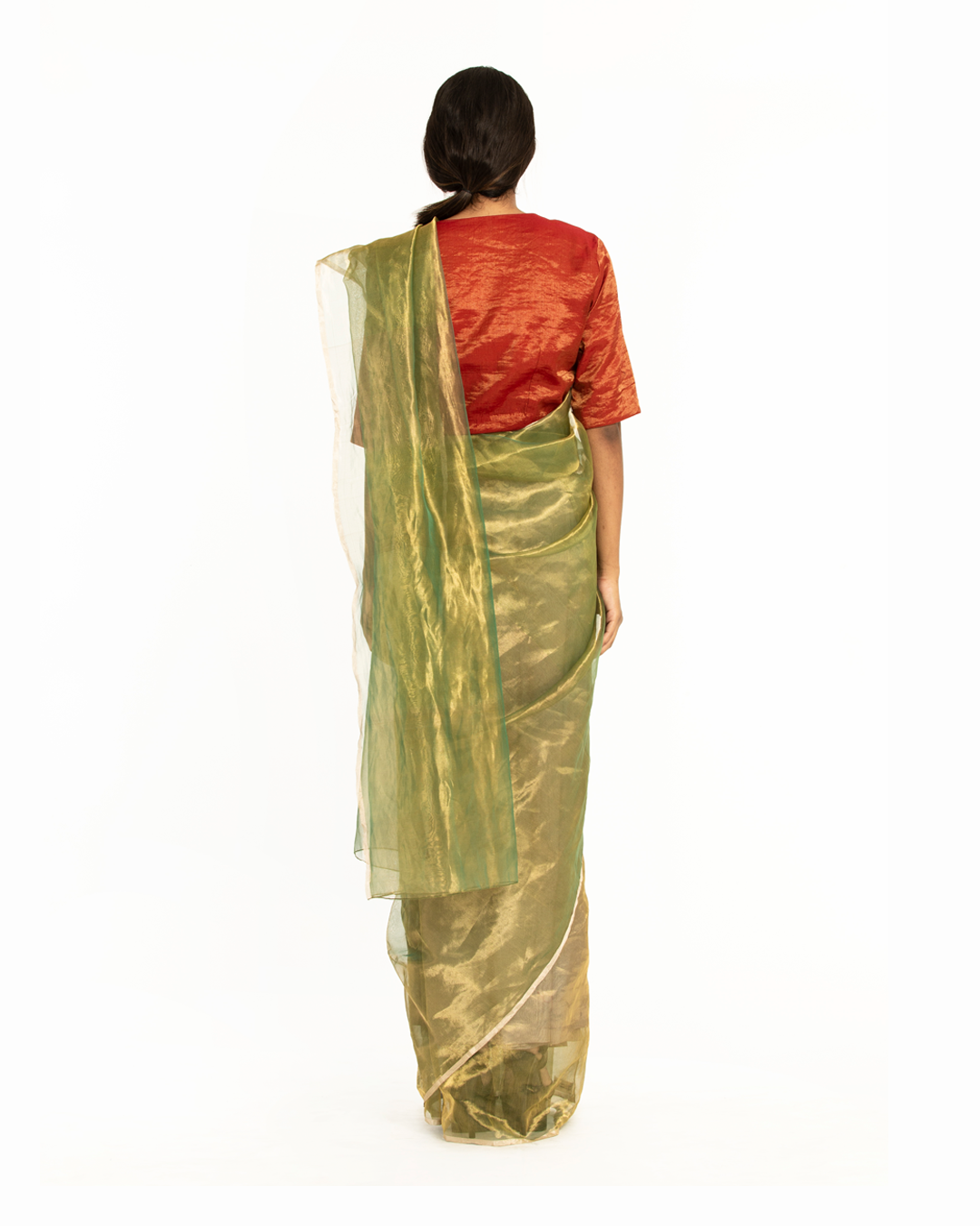 Handwoven Liquid Molten Green Gold Metallic Saree