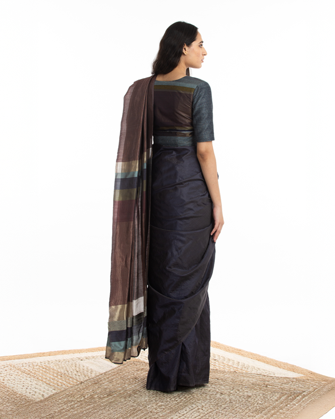 Handwoven Blue Chatai Engineered Silk Saree