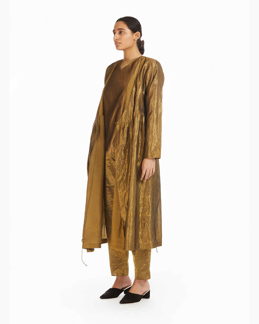 Handwoven Liquid Molten Gold Metallic Angrakha