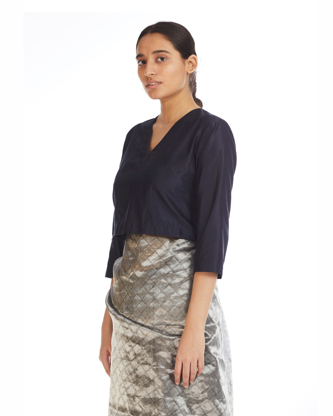 Handwoven Dark Blue Silk Blouse