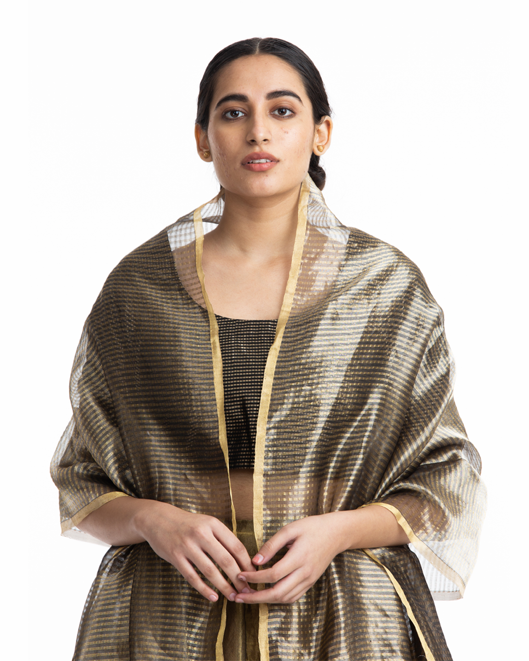 Handwoven Gold on Silver Textured Metallic Dupatta