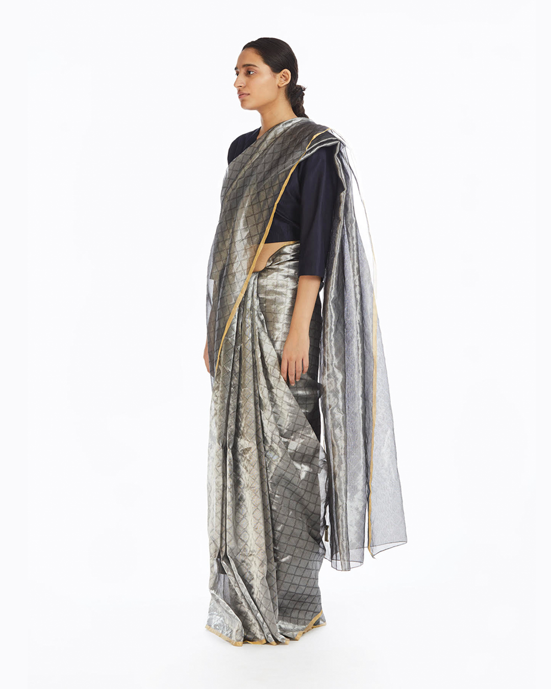 Handwoven Silver Longline Metallic Saree