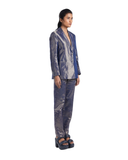 Handwoven Chevron Blue Gold Metallic Coat