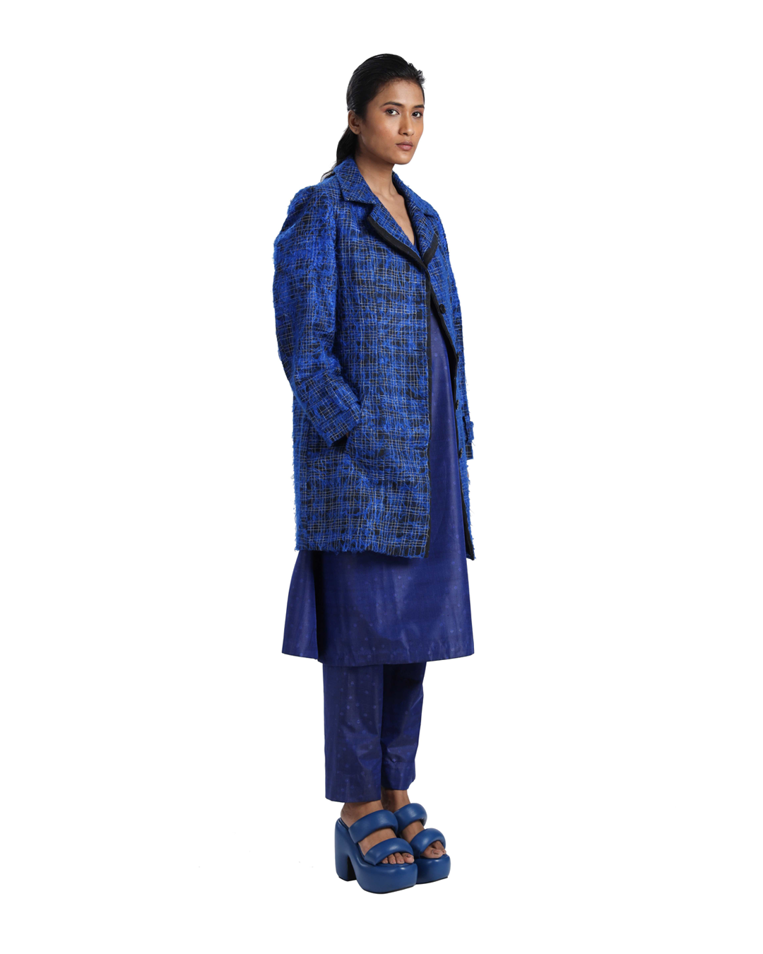 Handwoven Doublegrid Embroidered Woolen Coat