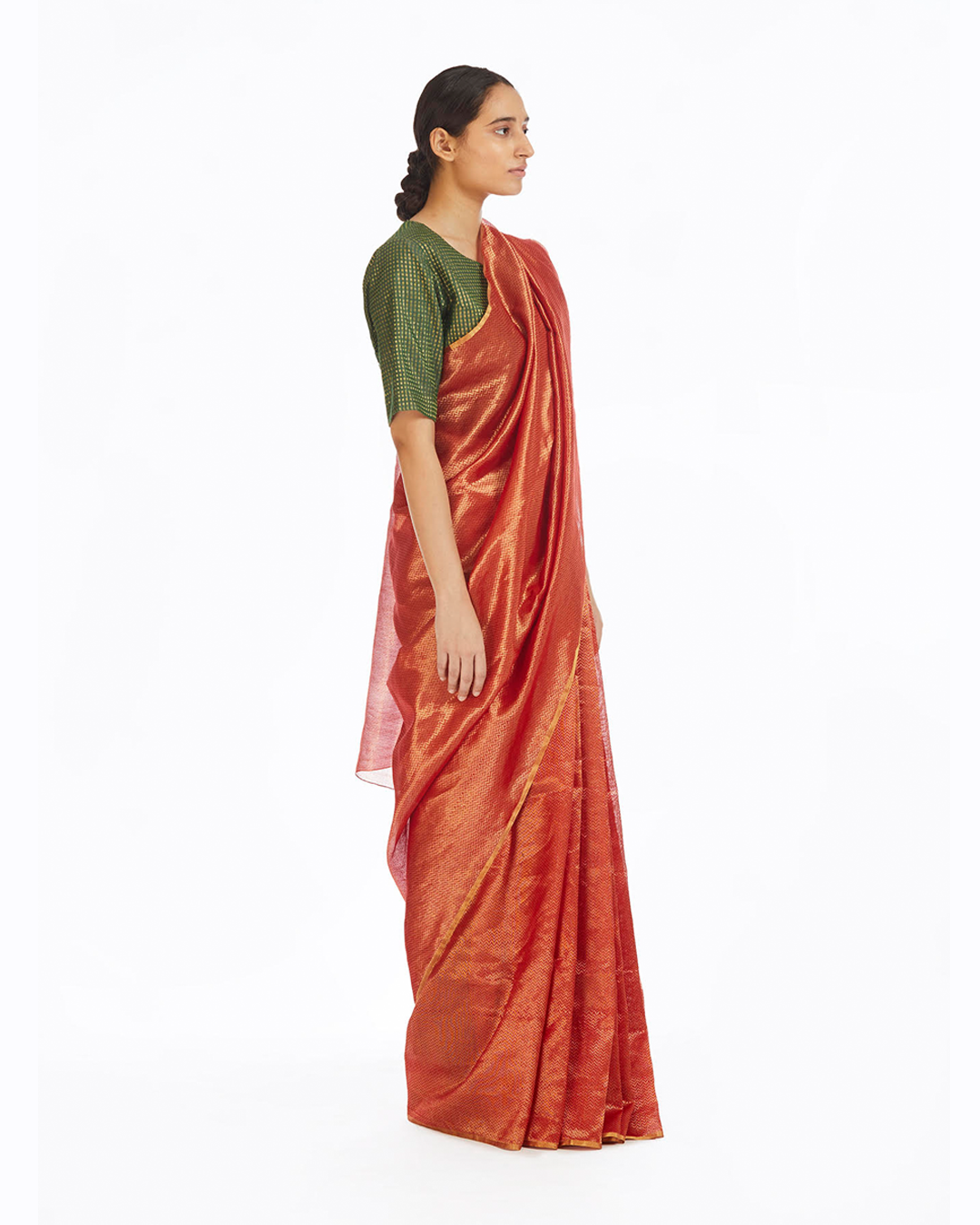 Handwoven Red Chevron Saree