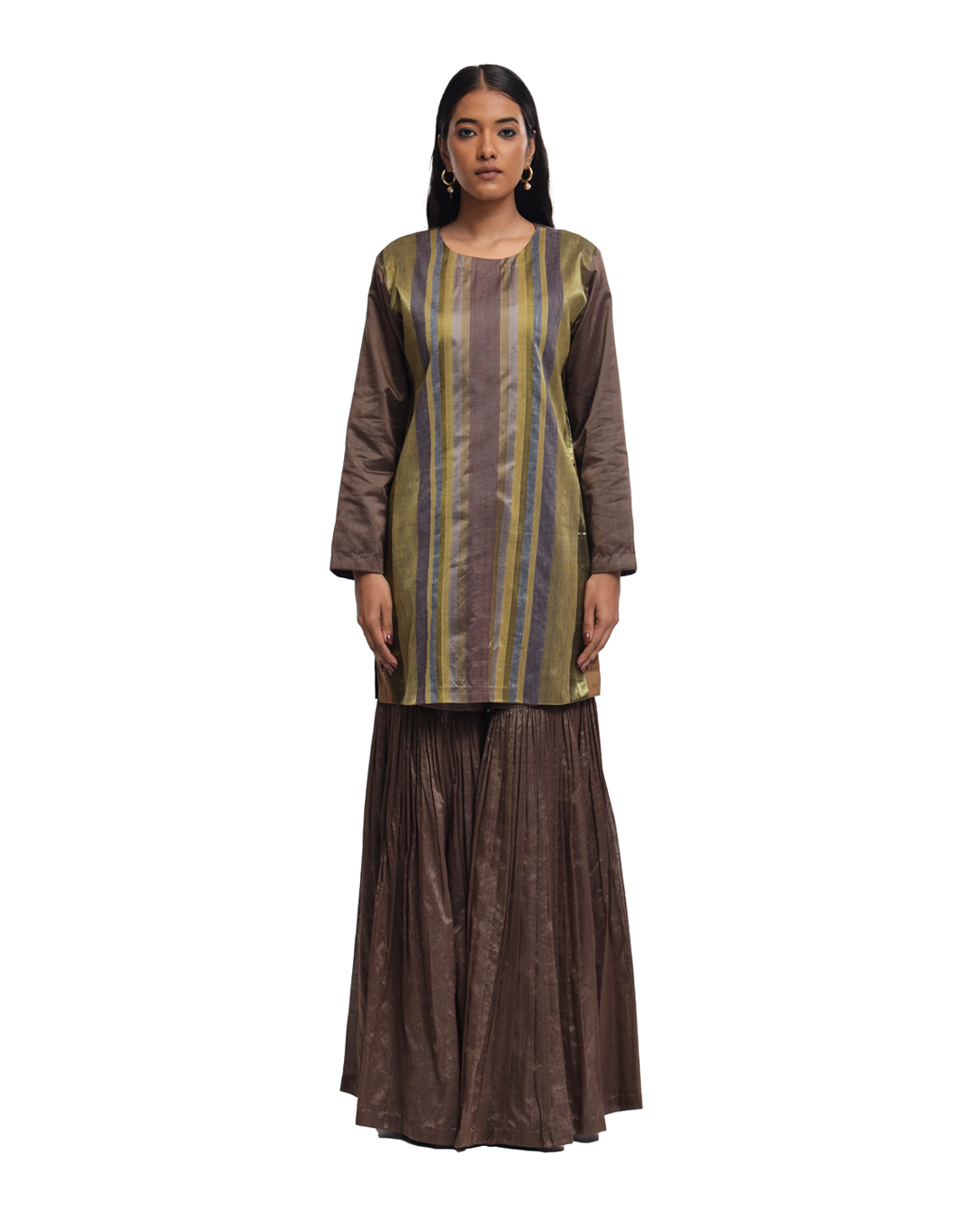 Handwoven engineered striped Silk Sharara Set with Silk Striped Dupatta