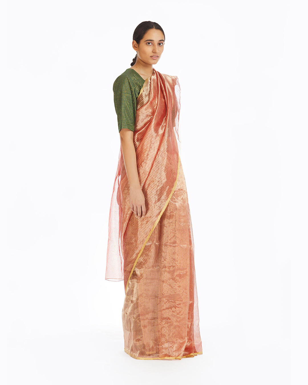 Handwoven Liquid Molten Pink Textured Metallic Saree