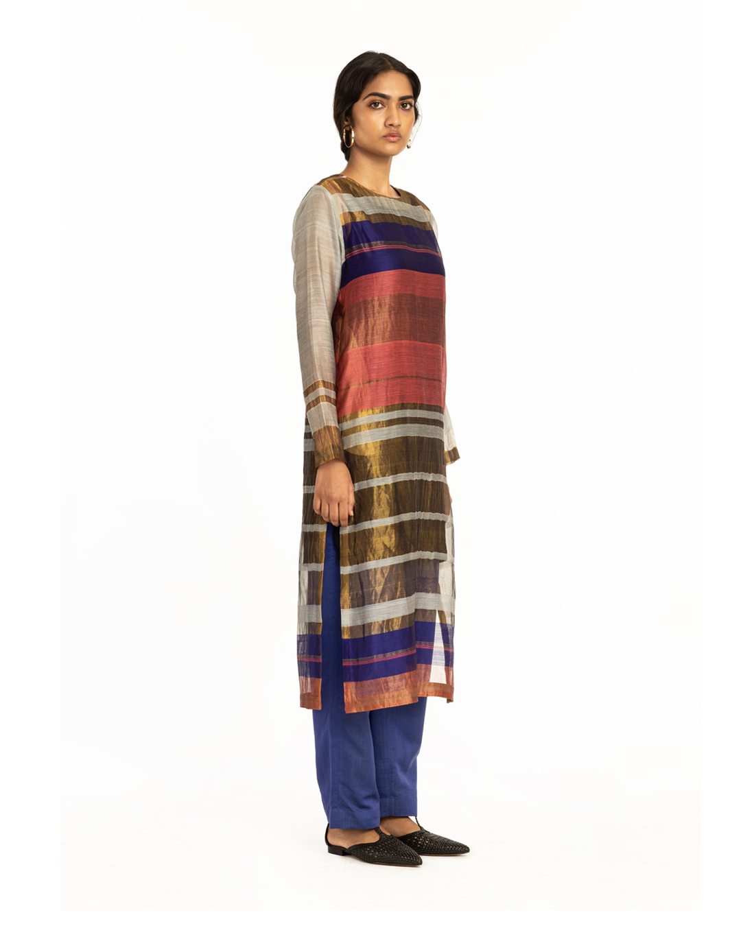 Handoven Pink Blue Engineered Sheer Straight Kurta