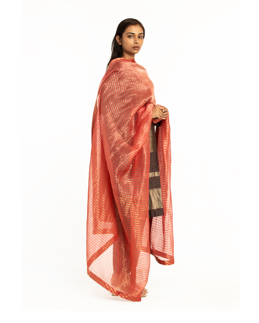 Handwoven Pink Striped Silk Zari Dupatta