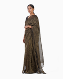 Handwoven Black Gold Striped Silk Zari Saree