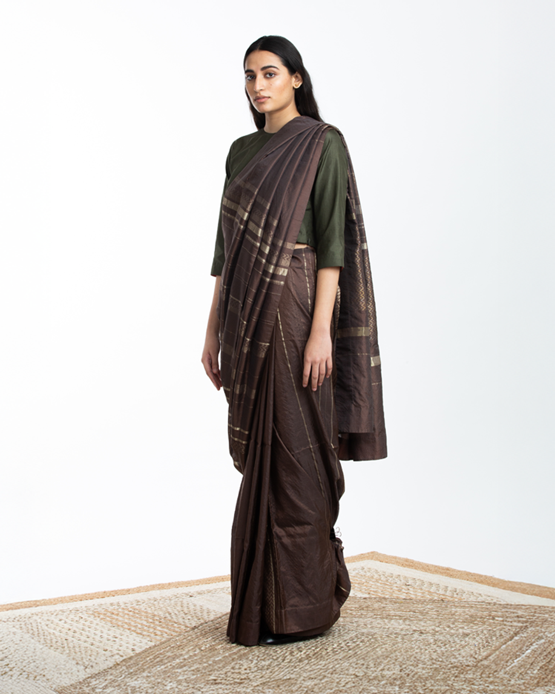 Handwoven Brown Engineered Silk Saree