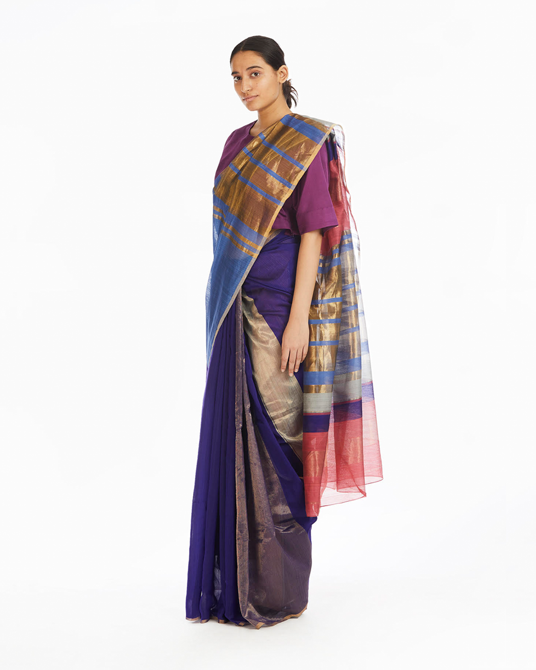 Handwoven Blue Purple Engineered Saree