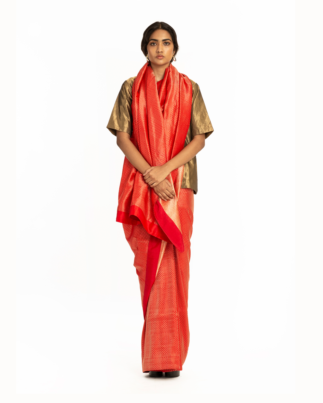 Handwoven Red Dotted Varanasi Saree