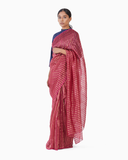 Handwoven Pink Gold Striped Metallic Saree