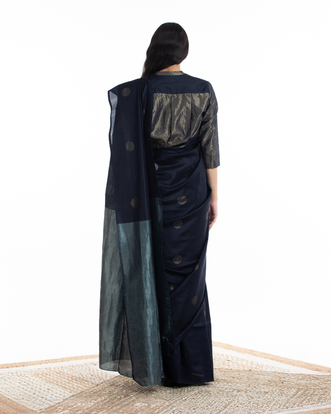 Handwoven Blue Circle Silk Saree