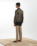 Handwoven Black Brown Striped Bomber Jacket