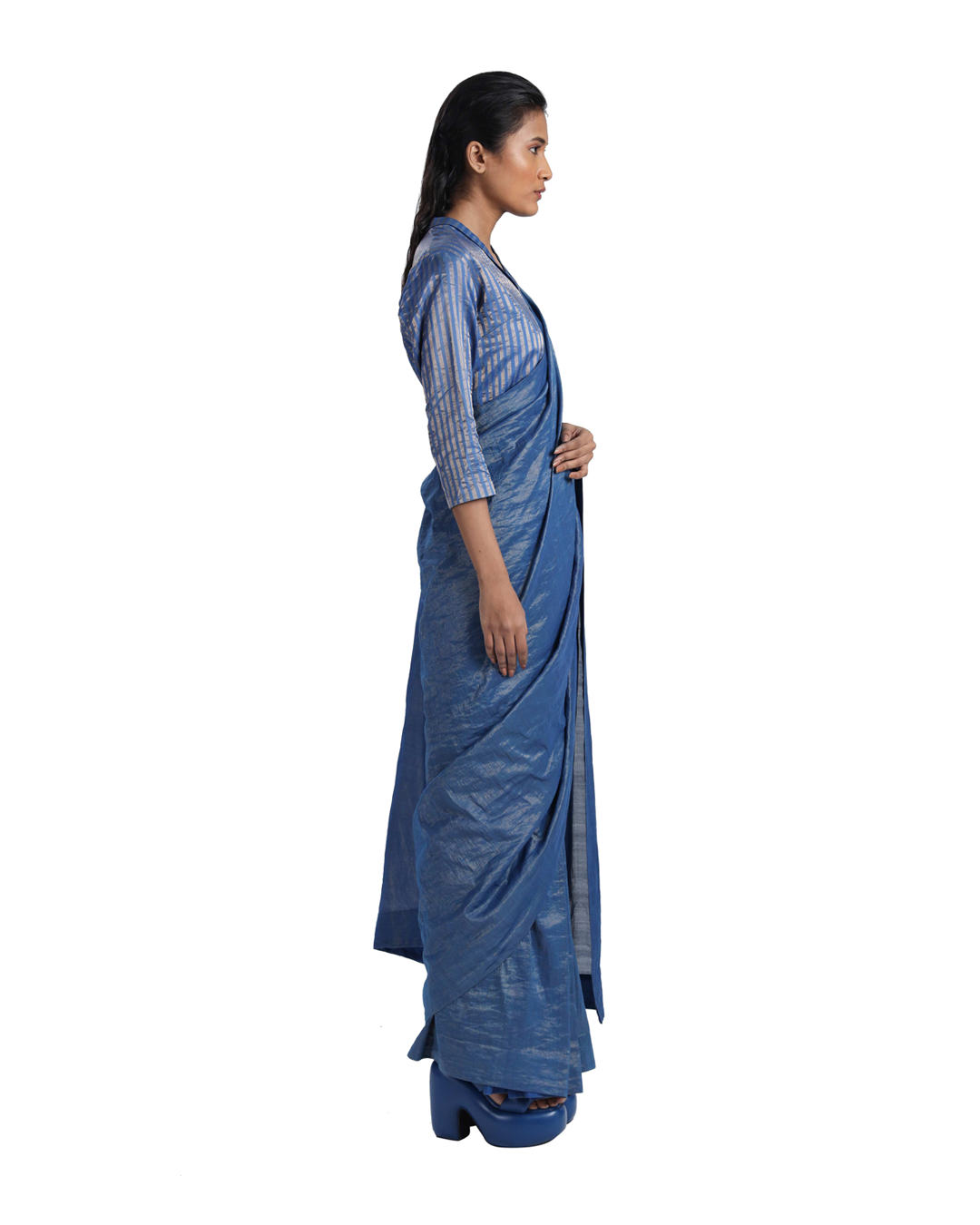 Handwoven Shameem Blue Silver Saree