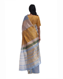 Handwoven liquid molten textured metallic engineered stripe saree