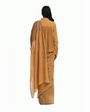 Handwoven Ochre Cotton Kinji Palla Striped Saree