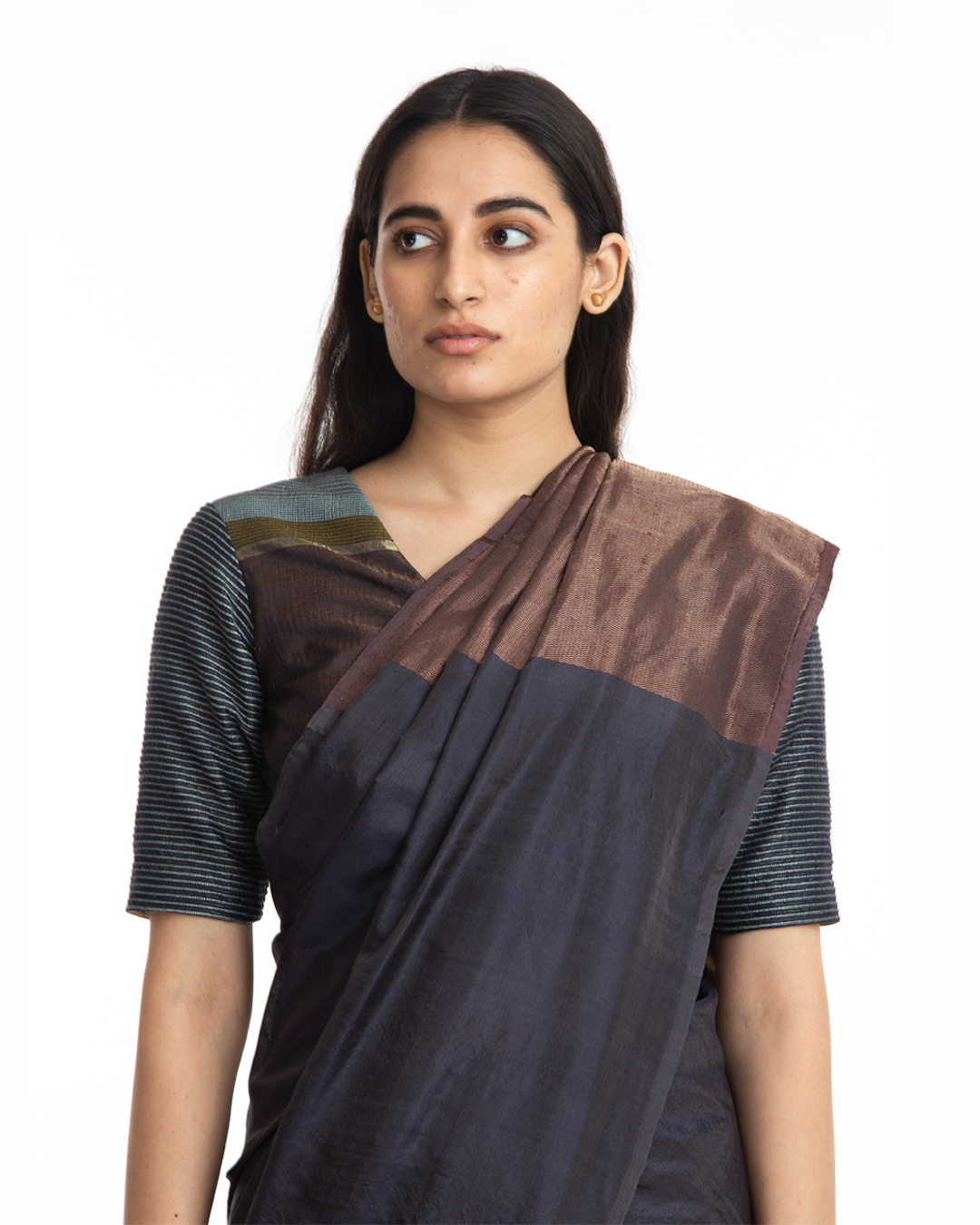 Handwoven Blue Chatai Engineered Silk Saree