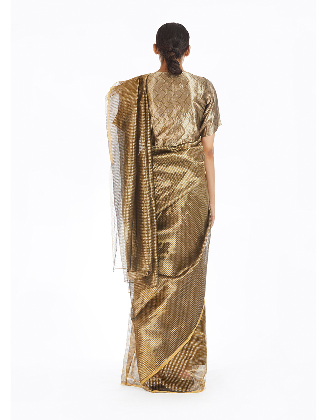 Handwoven Silver on Gold Textured Metallic Saree