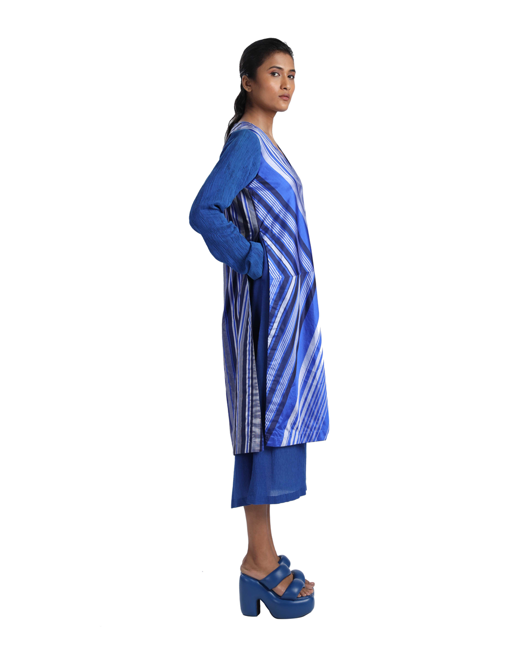 Handwoven Engineered Striped Silk Kinji Layered Dress