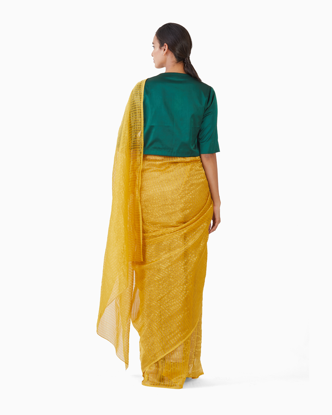 Handwoven Yellow Gold Striped Silk Zari Saree
