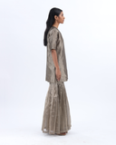 Handwoven Grey Silk Zari Sharara Set With Silk Metallic Stripe Dupatta