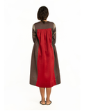 Handwoven Brown Red Front Back Gathered Dress