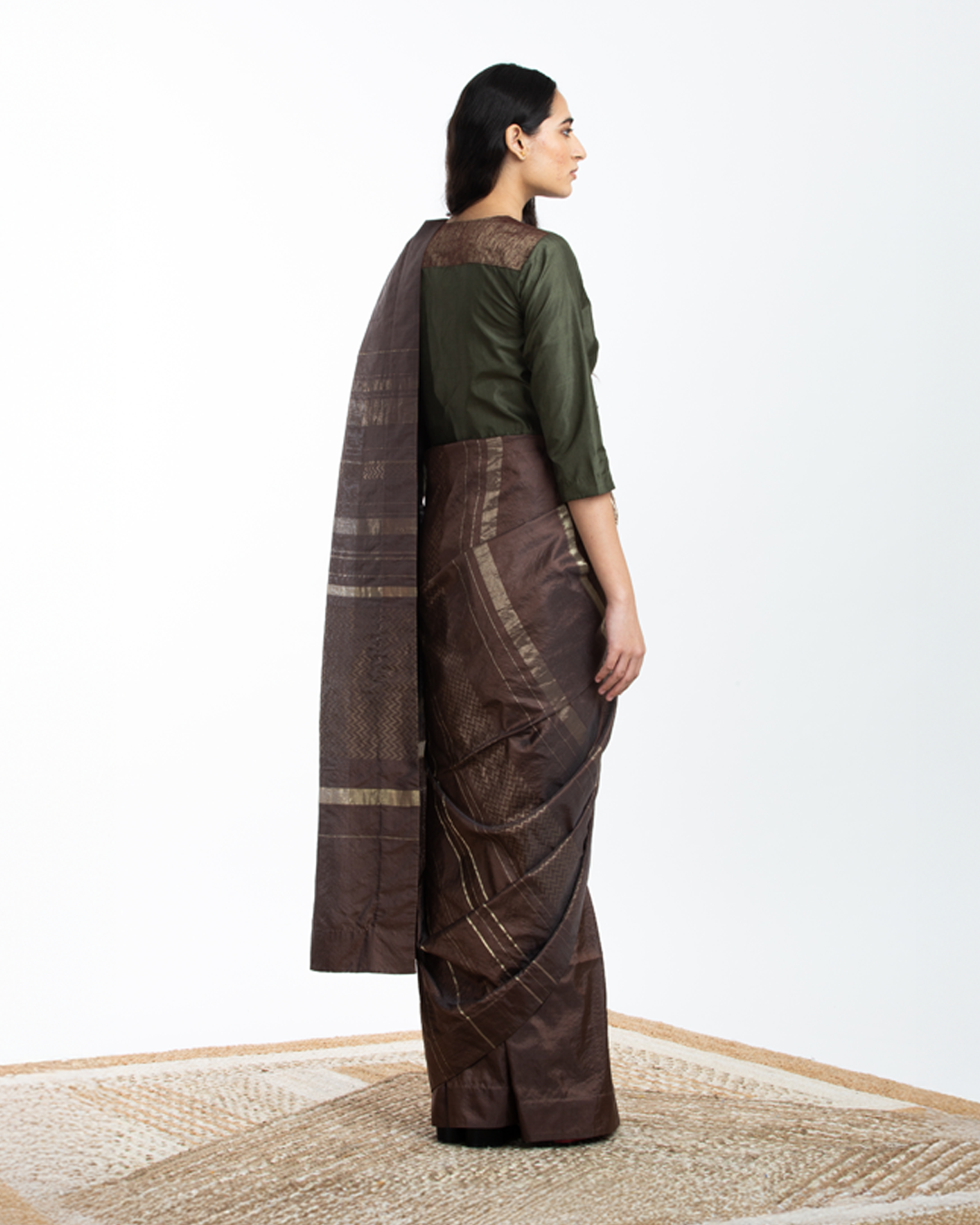 Handwoven Brown Engineered Silk Saree
