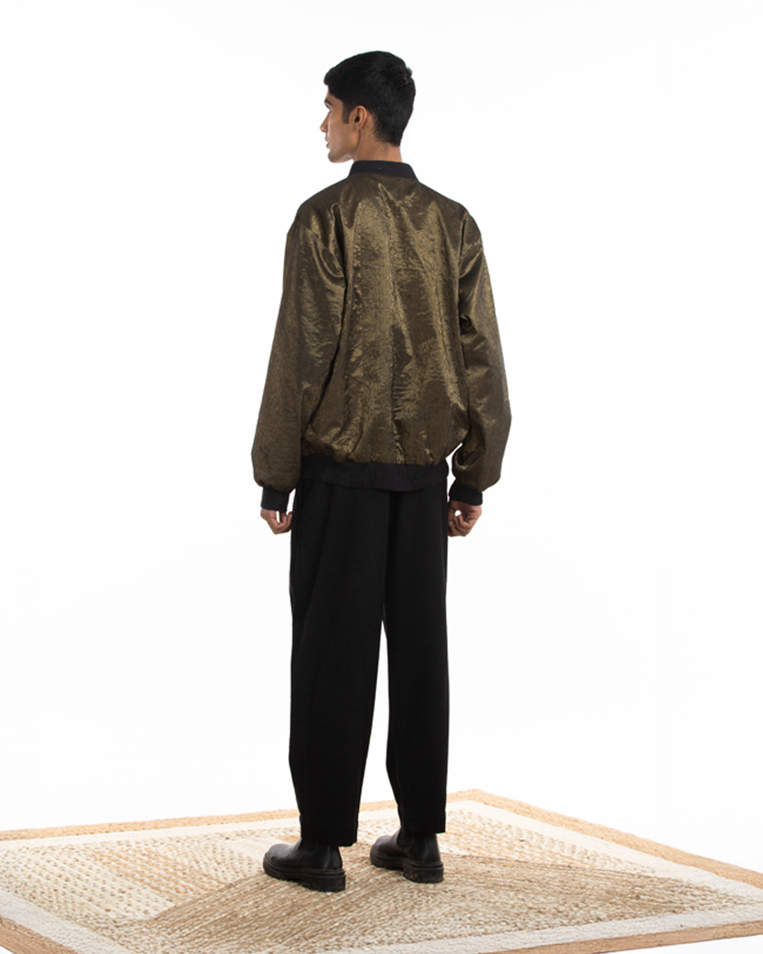 Handwoven Molten Gold Metallic Bomber Jacket