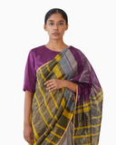 Handwoven Purple Yellow Engineered saree