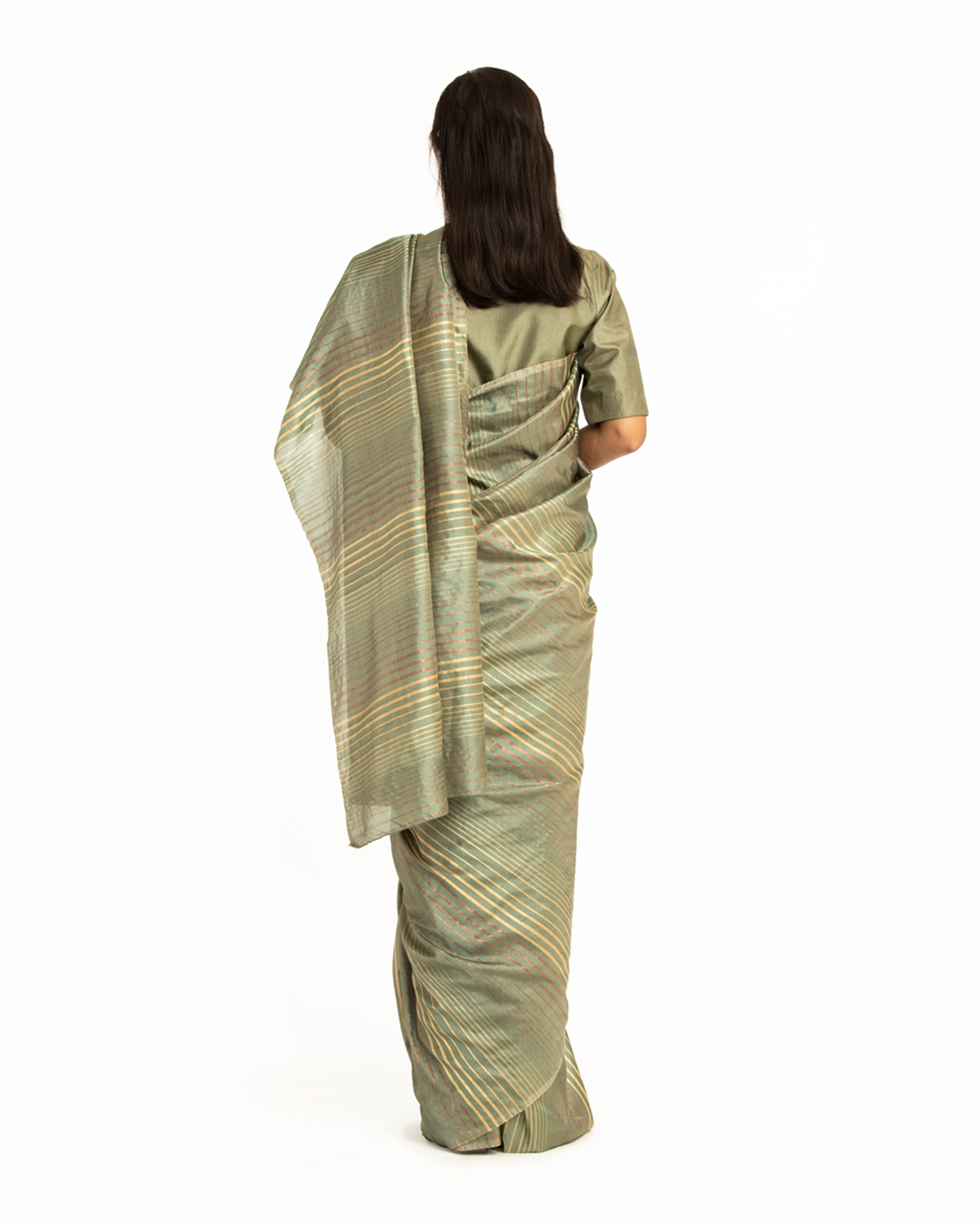 Handwoven Pastel Green  Striped Silk Saree