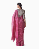 Handwoven Pink Silver Striped Saree