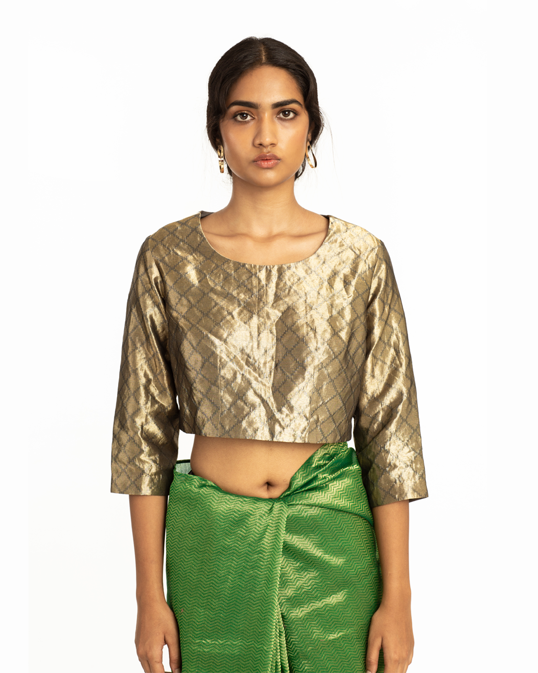 Handwoven Green Metallic Chevron Saree