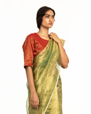 Handwoven Liquid Molten Green Gold Metallic Saree