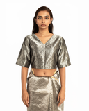 Handwoven Liquid Molten Silver Rectangle Textured Saree