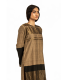 Handwoven Beige Black Engineered Front Placket Tunic