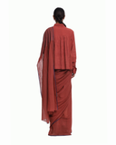 Handwoven Rust Cotton Kinji Palla Striped Saree