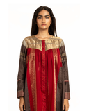 Handwoven Brown Red Front Back Gathered Dress