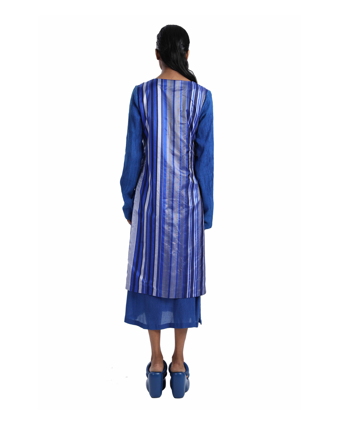 Handwoven Engineered Striped Silk Kinji Layered Dress