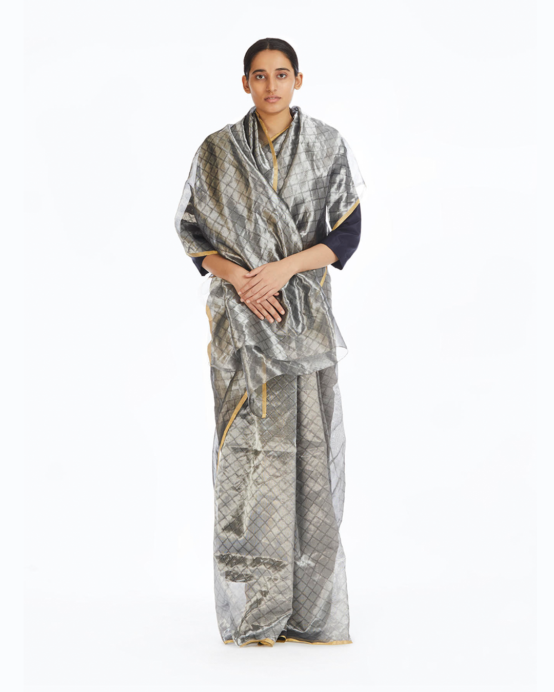 Handwoven Silver Longline Metallic Saree