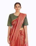 Handwoven Red Chevron Saree